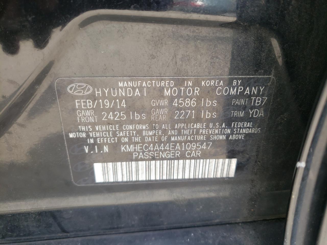 Photo 10 from auction – 2014 HYUNDAI SONATA HYB with VIN KMHEC4A44EA109547