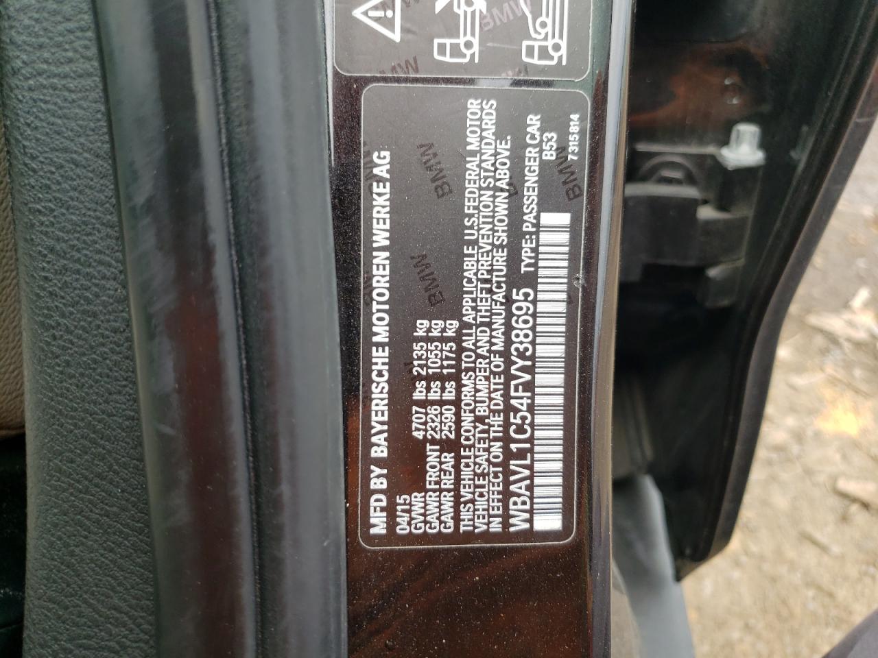 Photo 10 from auction – 2015 BMW X1 XDRIVE2 with VIN WBAVL1C54FVY38695