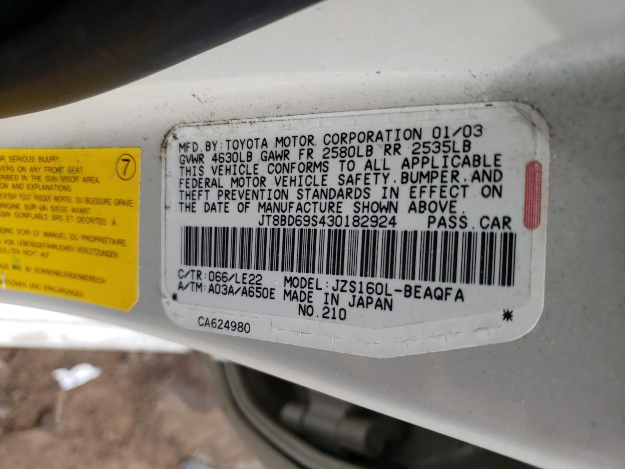 Photo 10 from auction – 2003 LEXUS GS 300 with VIN JT8BD69S430182924