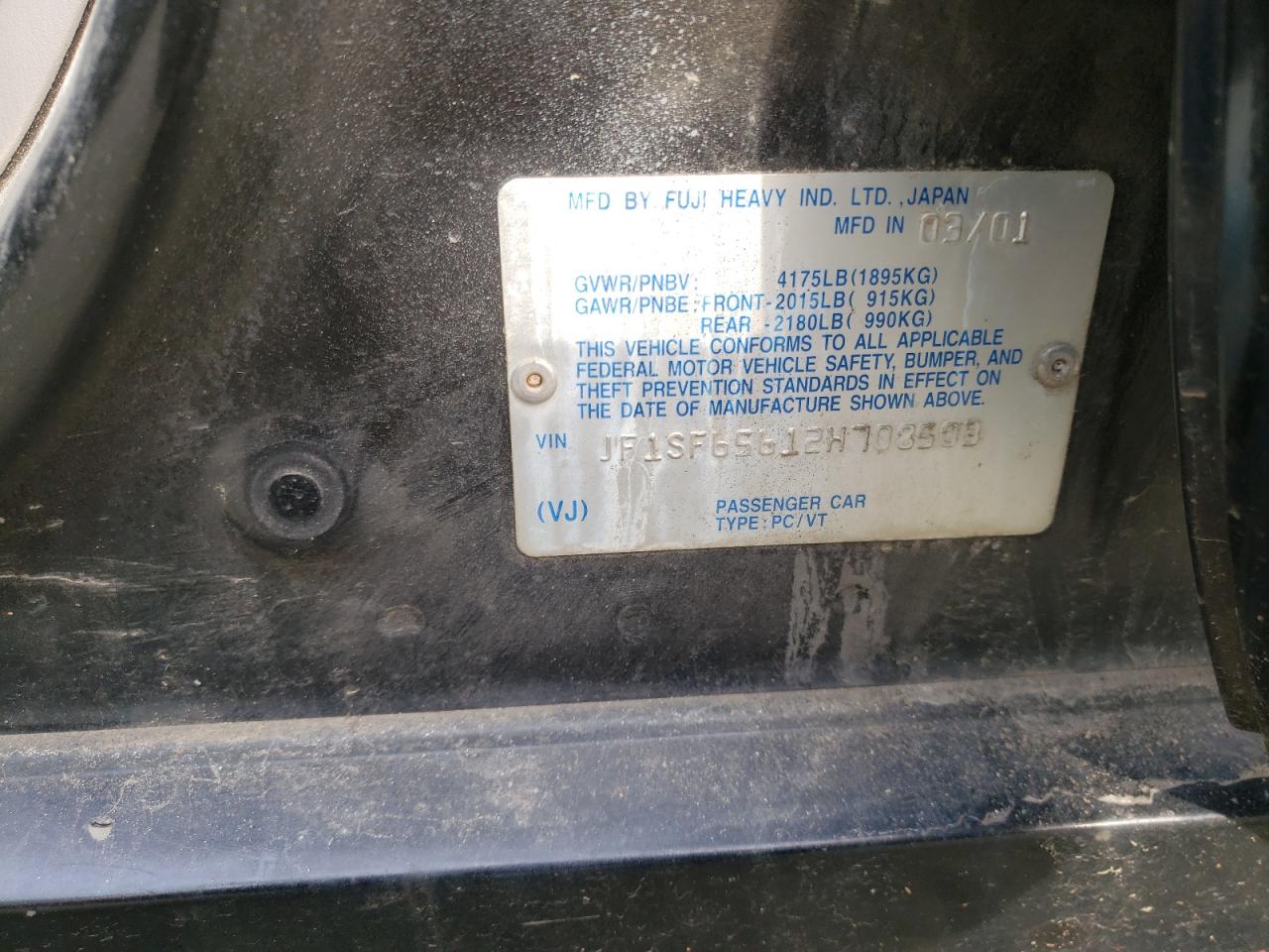 Photo 10 from auction – 2002 SUBARU FORESTER S with VIN JF1SF65612H708503