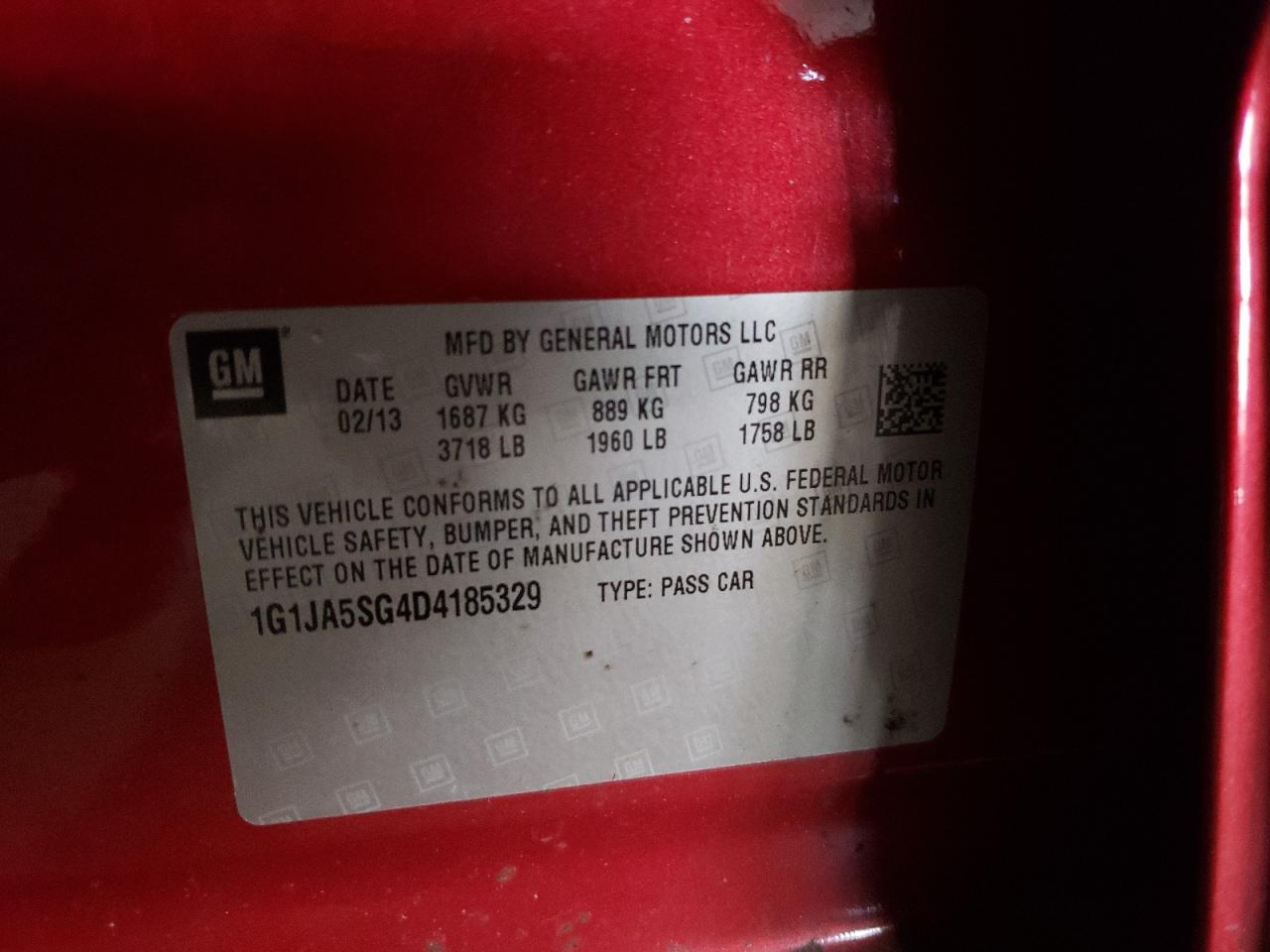 Photo 10 from auction – 2013 CHEVROLET SONIC LS with VIN 1G1JA5SG4D4185329