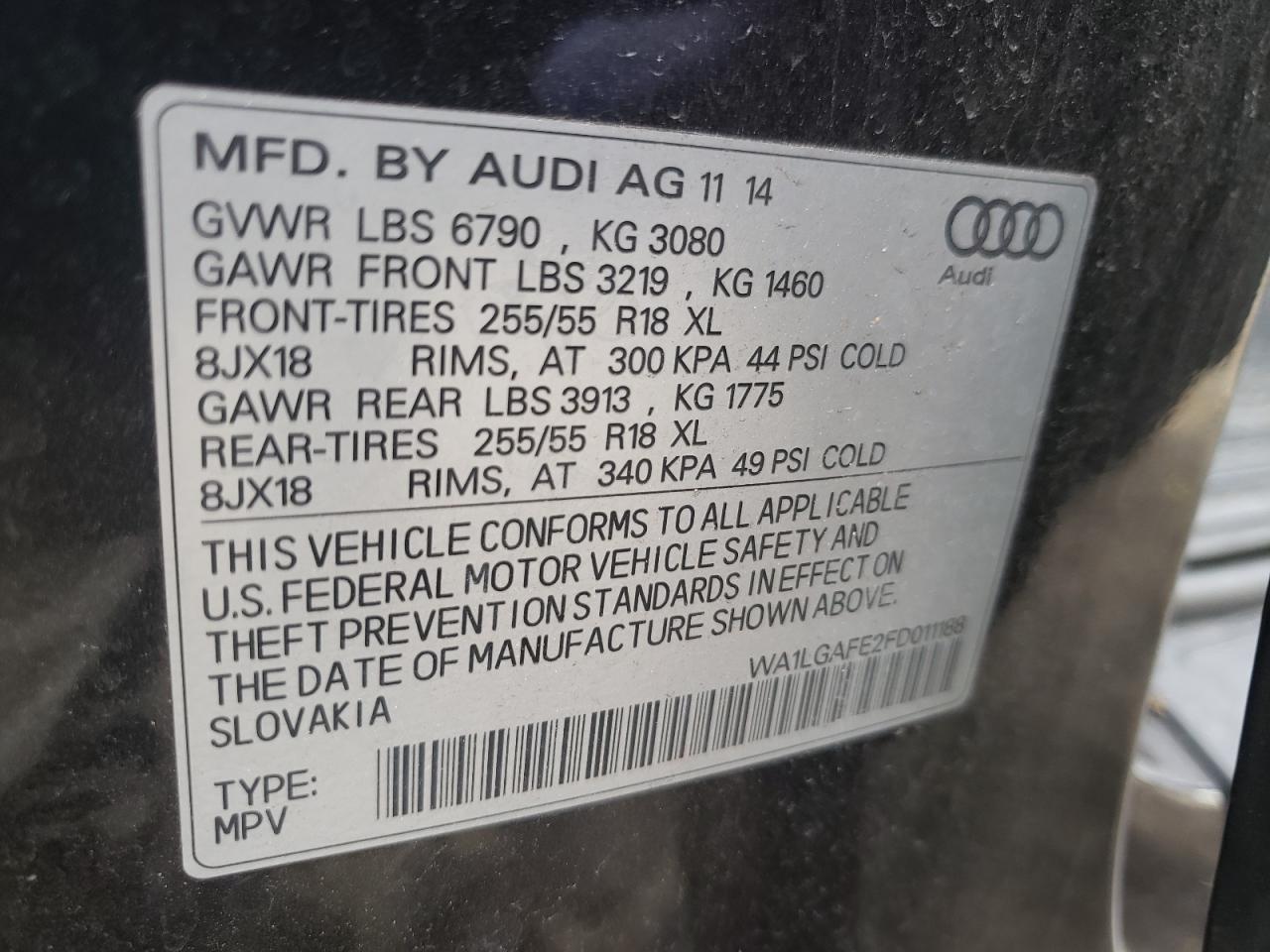 Photo 10 from auction – 2015 AUDI Q7 PREMIUM with VIN WA1LGAFE2FD011188