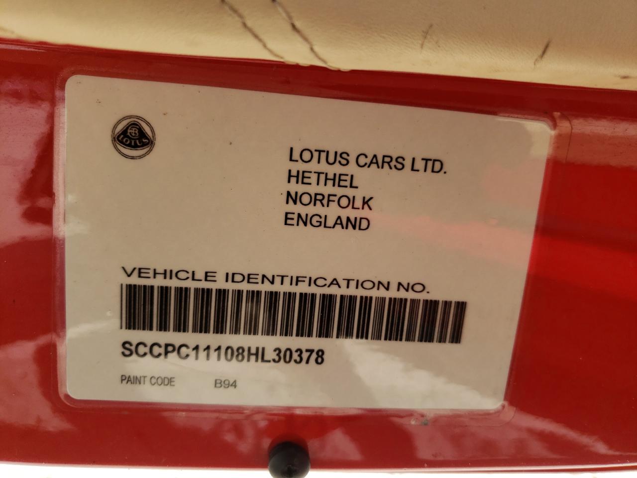 Photo 10 from auction – 2008 LOTUS ELISE with VIN SCCPC11108HL30378