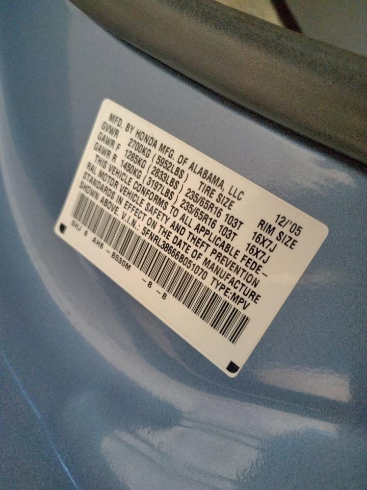 Photo 10 from auction – 2006 HONDA ODYSSEY EX with VIN 5FNRL38666B051070