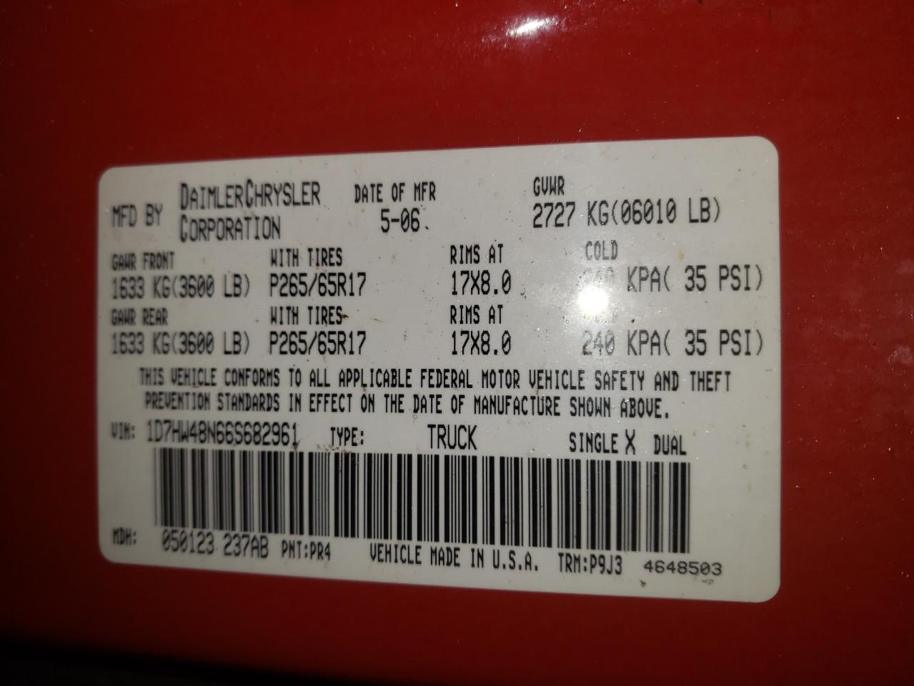Photo 10 from auction – 2006 DODGE DAKOTA QUA with VIN 1D7HW48N66S682961