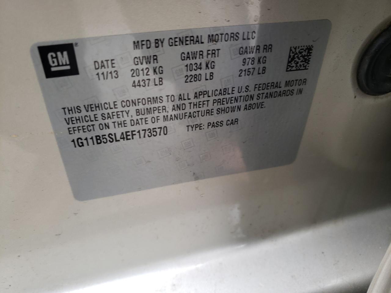 Photo 10 from auction – 2014 CHEVROLET MALIBU LS with VIN 1G11B5SL4EF173570