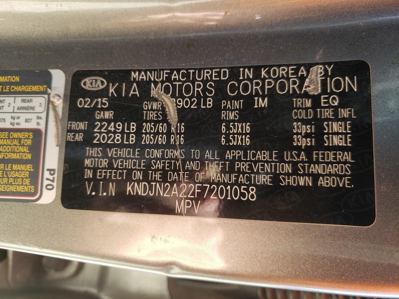 Photo 10 from auction – 2015 KIA SOUL with VIN KNDJN2A22F7201058
