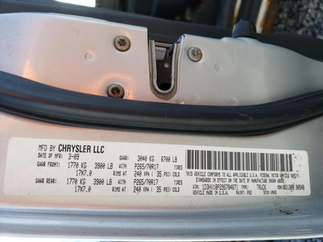 Photo 10 from auction – 2009 DODGE RAM 1500 with VIN 1D3HV18P29S784671