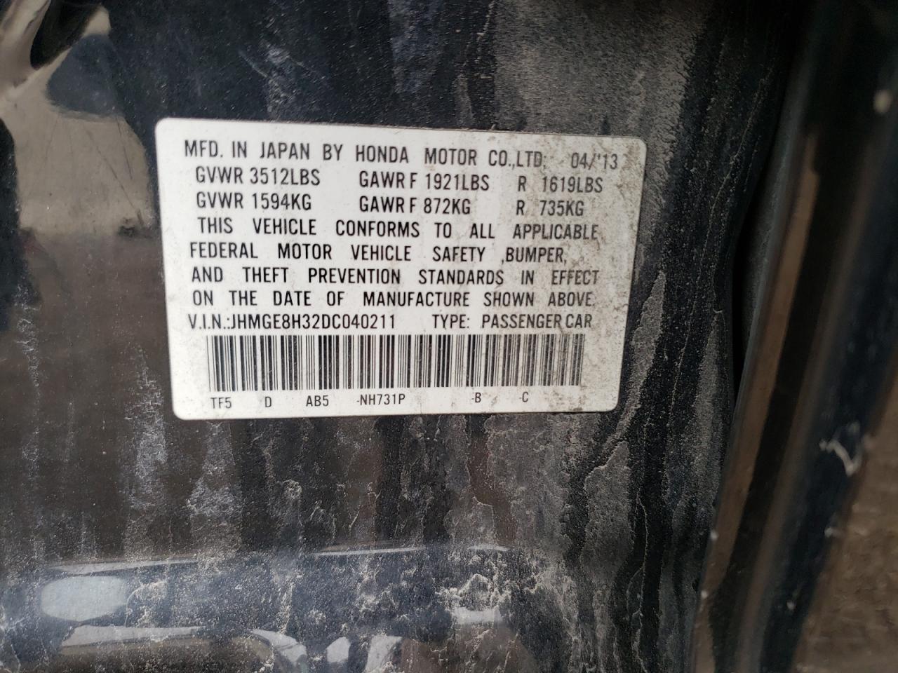 Photo 10 from auction – 2013 HONDA FIT with VIN JHMGE8H32DC040211