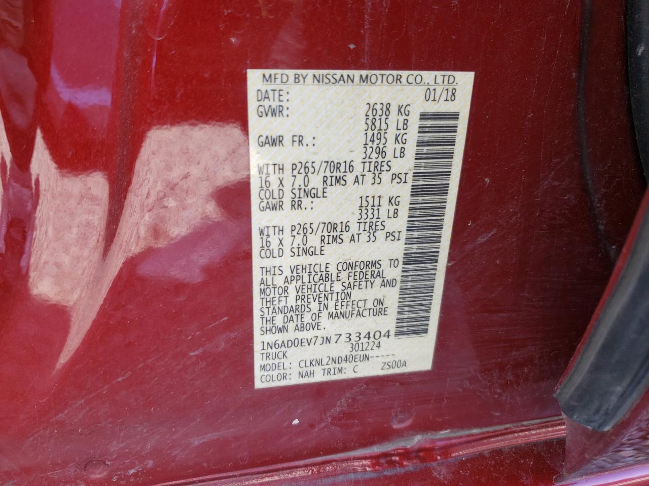 Photo 10 from auction – 2018 NISSAN FRONTIER S with VIN 1N6AD0EV7JN733404