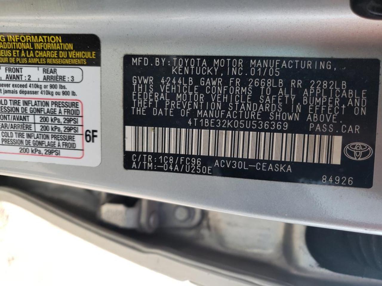 Photo 10 from auction – 2005 TOYOTA CAMRY LE with VIN 4T1BE32K05U536369