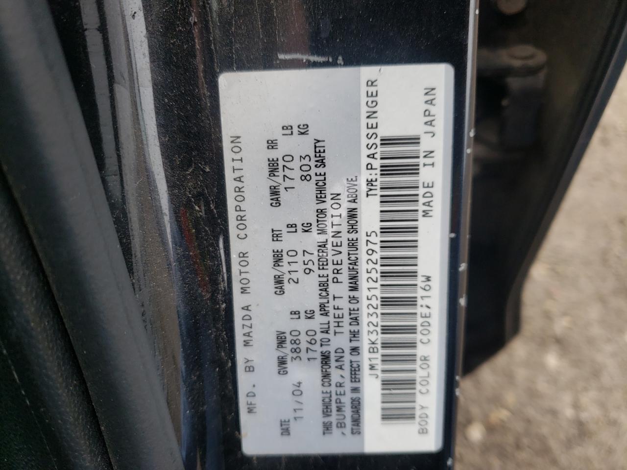 Photo 10 from auction – 2005 MAZDA 3 S with VIN JM1BK323251252975