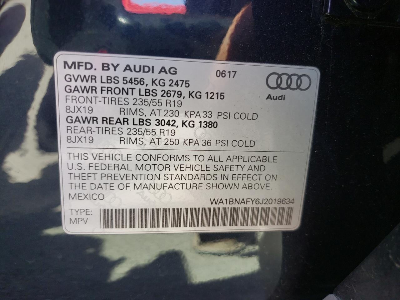 Photo 10 from auction – 2018 AUDI Q5 PREMIUM with VIN WA1BNAFY6J2019634