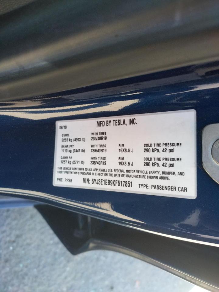 Photo 10 from auction – 2019 TESLA MODEL 3 with VIN 5YJ3E1EB9KF517851