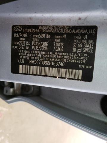 Photo 10 from auction – 2008 HYUNDAI SANTA FE G with VIN 5NMSG73D98H163740