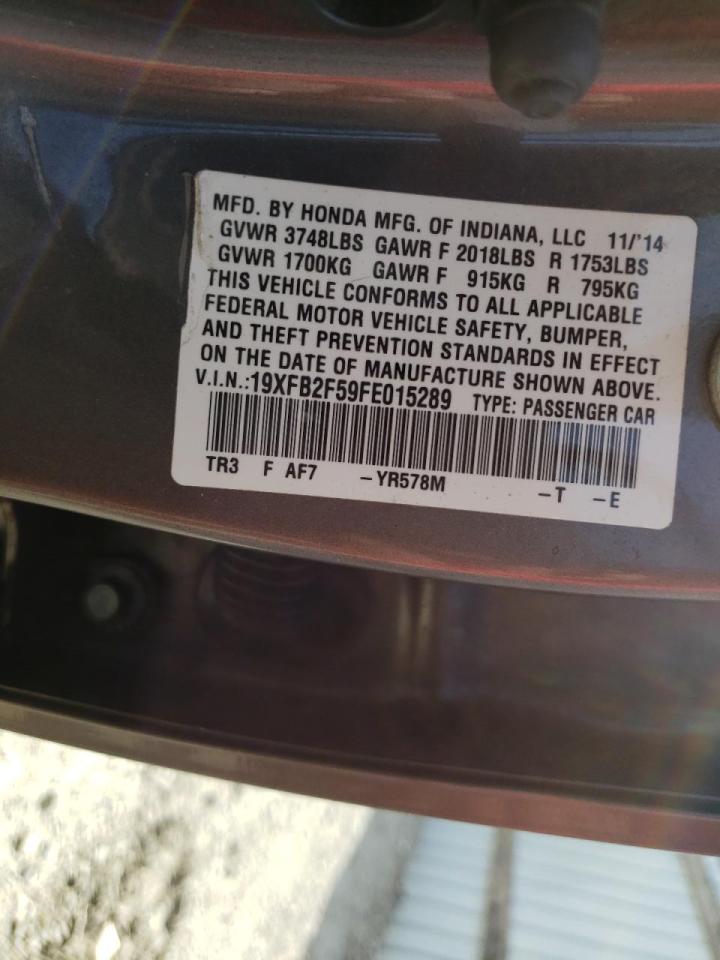Photo 10 from auction – 2015 HONDA CIVIC LX with VIN 19XFB2F59FE015289