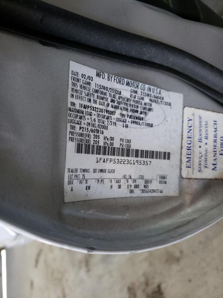 Photo 10 from auction – 2003 FORD TAURUS SE with VIN 1FAFP53223G195357