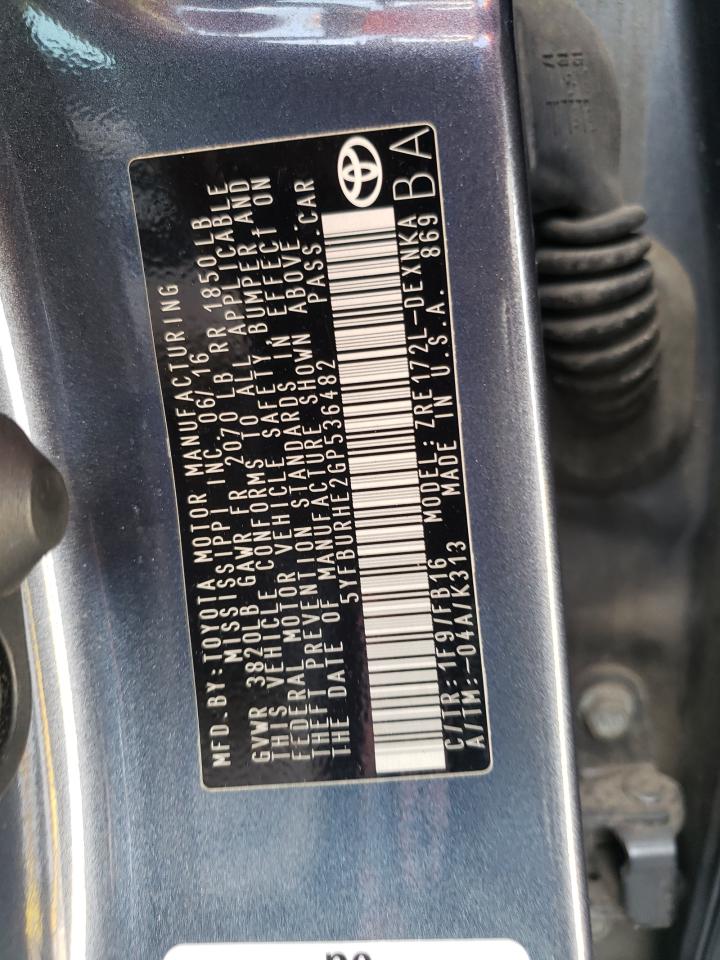 Photo 10 from auction – 2016 TOYOTA COROLLA L with VIN 5YFBURHE2GP536482