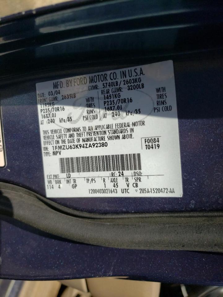 صورة رقم 10 من المزاد - 2004 FORD EXPLORER X مع VIN 1FMZU63K94ZA92380