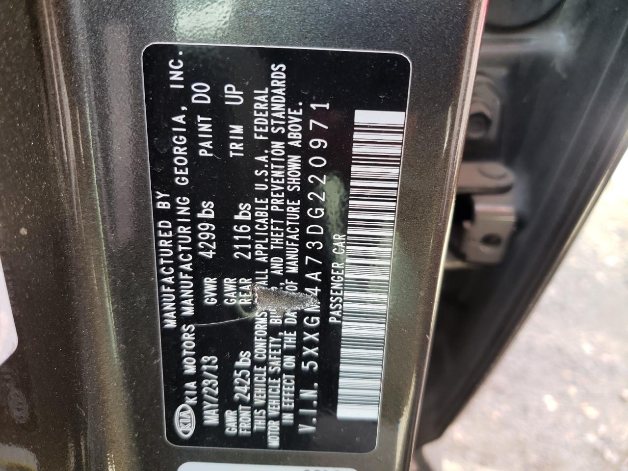 Photo 10 from auction – 2013 KIA OPTIMA LX with VIN 5XXGM4A73DG220971