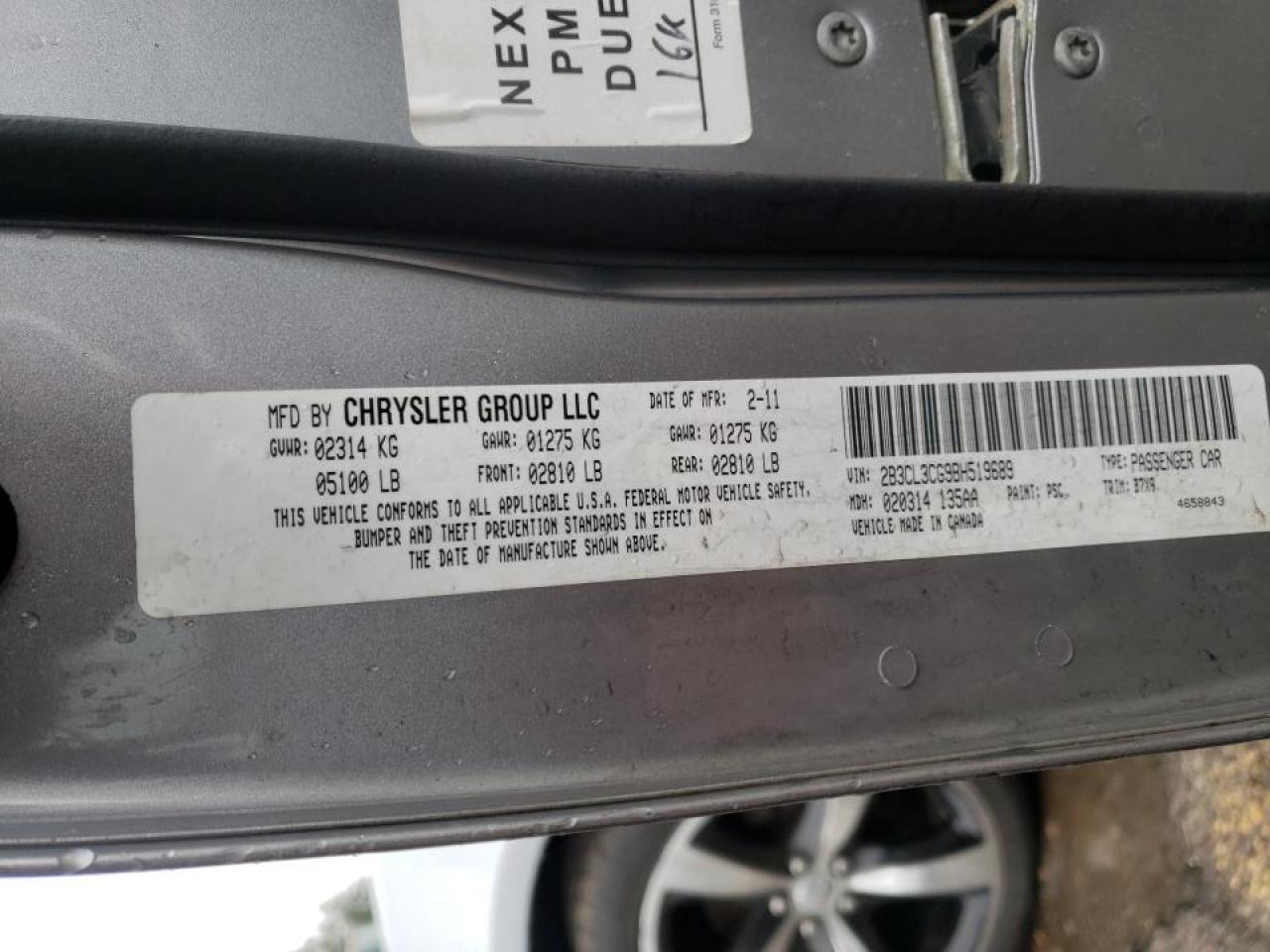 Photo 10 from auction – 2011 DODGE CHARGER with VIN 2B3CL3CG9BH519689
