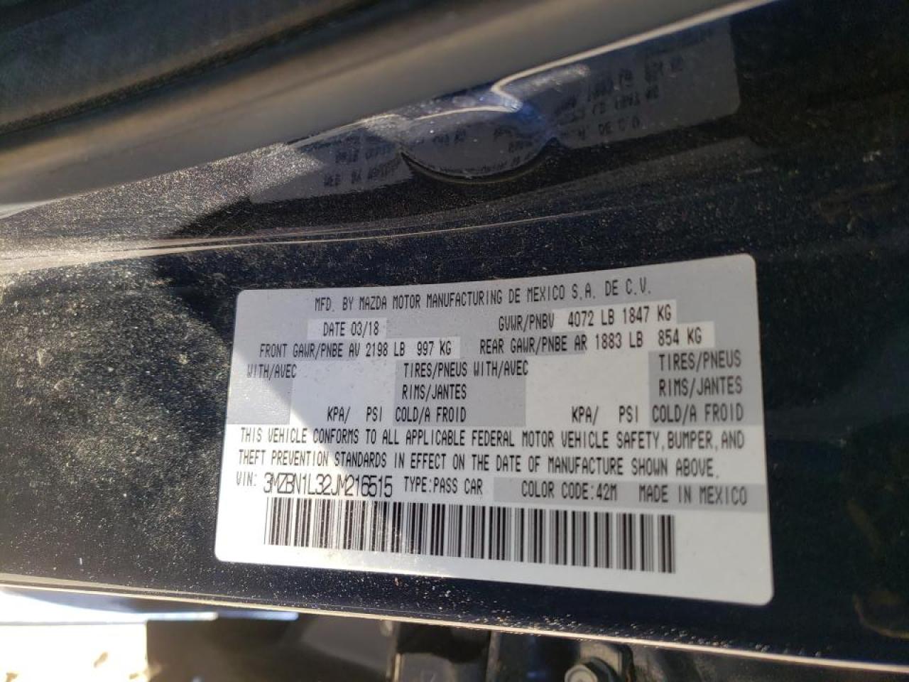 Photo 10 from auction – 2018 MAZDA 3 TOURING with VIN 3MZBN1L32JM216515
