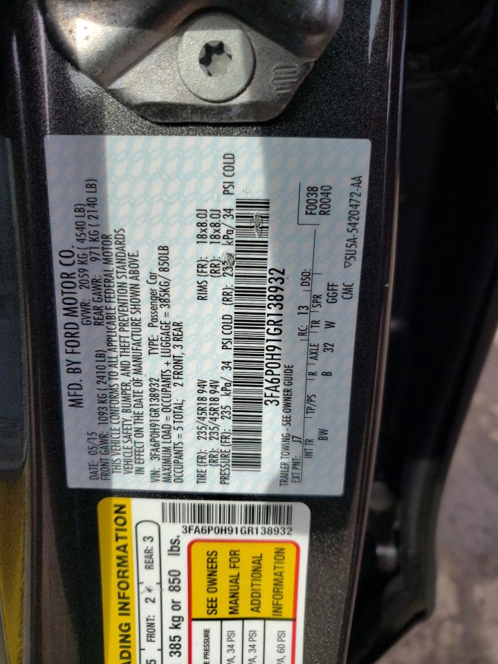 Photo 10 from auction – 2016 FORD FUSION SE with VIN 3FA6P0H91GR138932