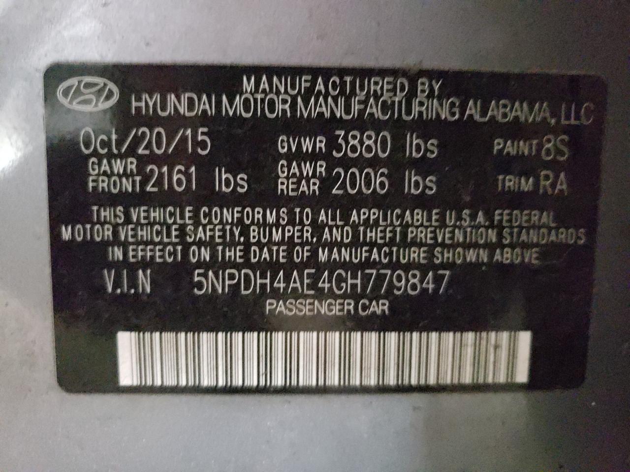 Photo 10 from auction – 2016 HYUNDAI ELANTRA SE with VIN 5NPDH4AE4GH779847