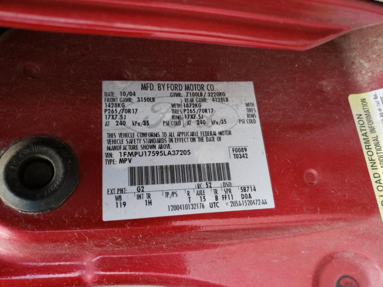 Photo 10 from auction – 2005 FORD EXPEDITION with VIN 1FMPU17595LA37205
