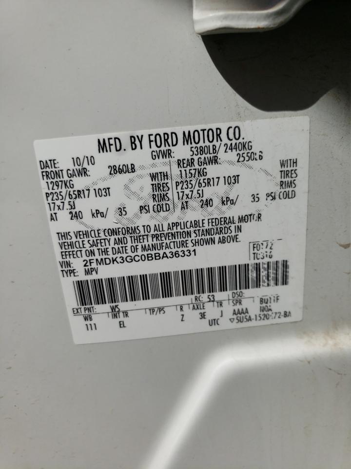 Photo 10 from auction – 2011 FORD EDGE SE with VIN 2FMDK3GC0BBA36331