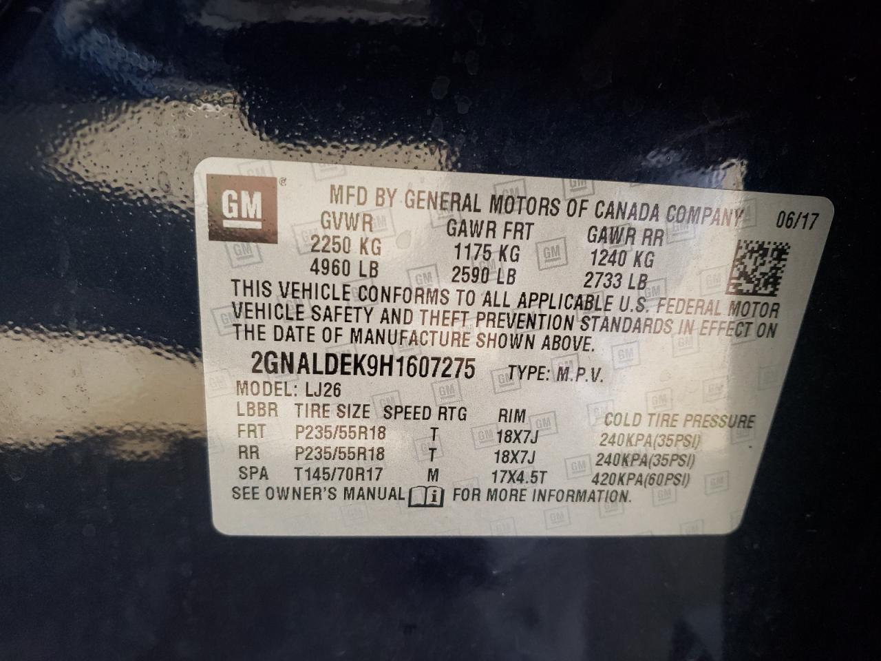 Photo 10 from auction – 2017 CHEVROLET EQUINOX PR with VIN 2GNALDEK9H1607275