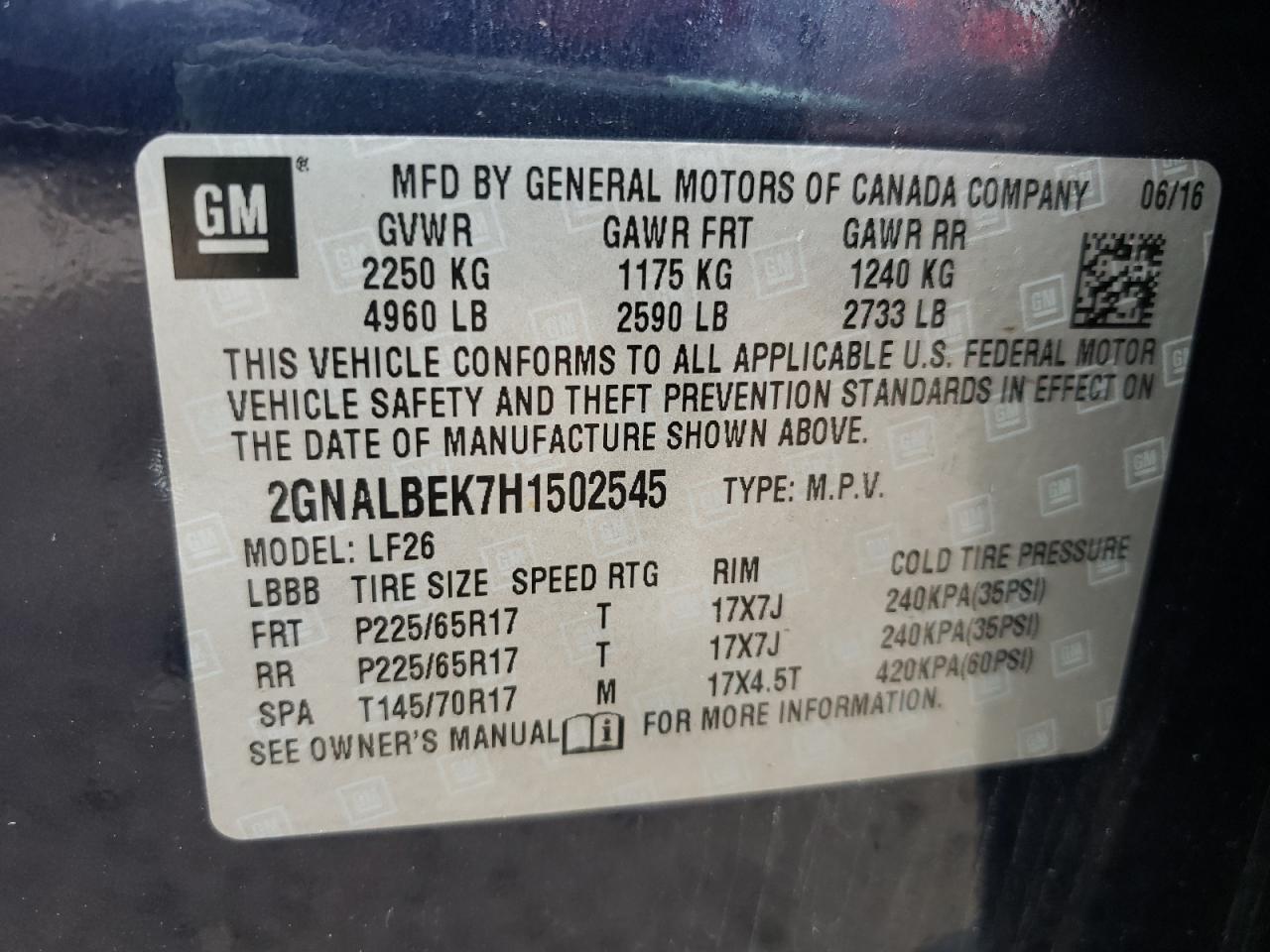 Photo 10 from auction – 2017 CHEVROLET EQUINOX LS with VIN 2GNALBEK7H1502545