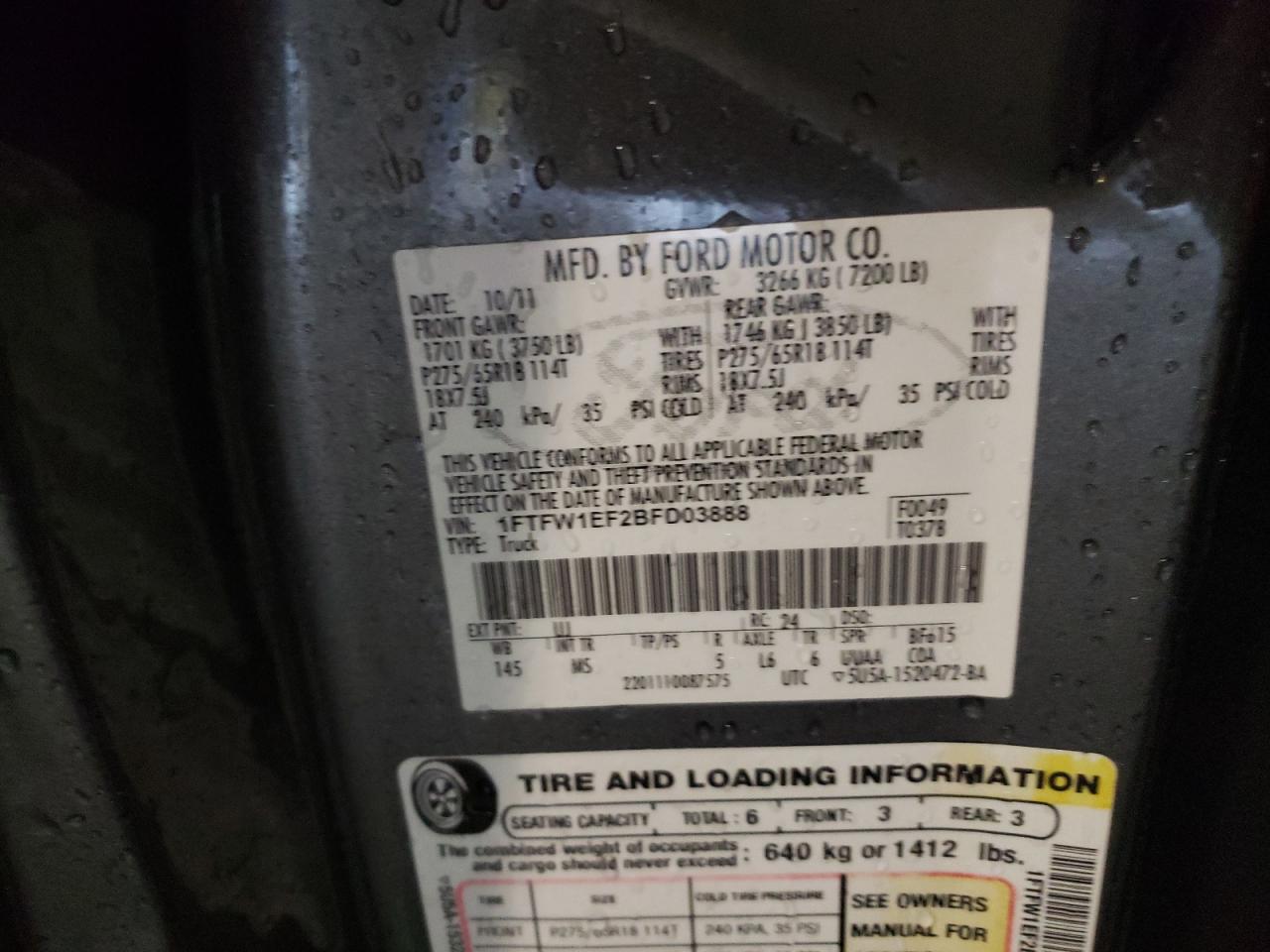 Zdjęcie 10 z aukcji – 2011 FORD F150 SUPER z VIN 1FTFW1EF2BFD03888