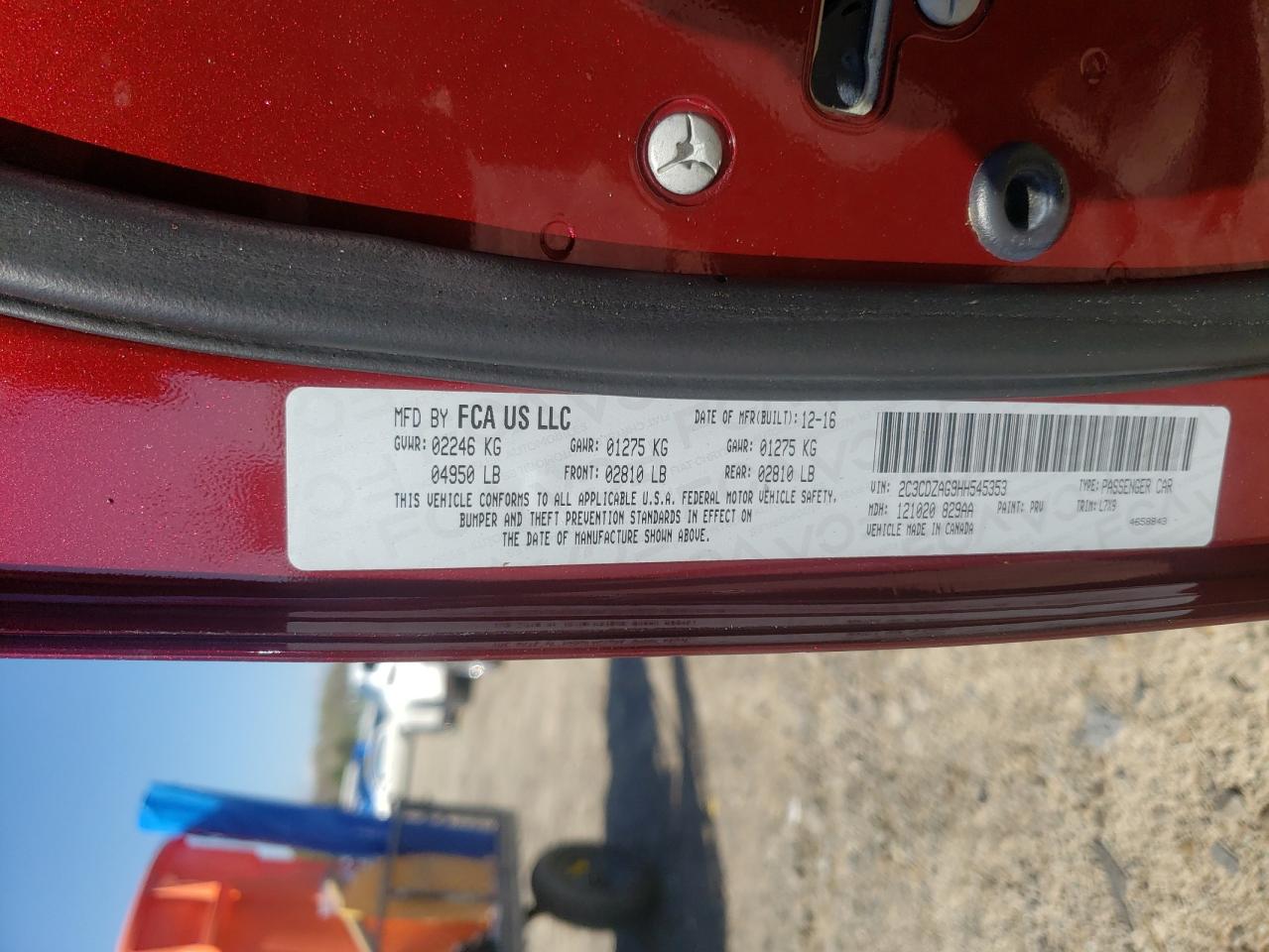 Photo 10 from auction – 2017 DODGE CHALLENGER with VIN 2C3CDZAG9HH545353