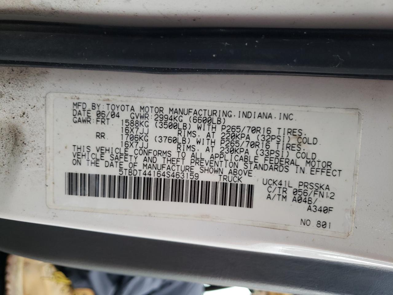 Photo 10 from auction – 2004 TOYOTA TUNDRA DOU with VIN 5TBDT44164S463159