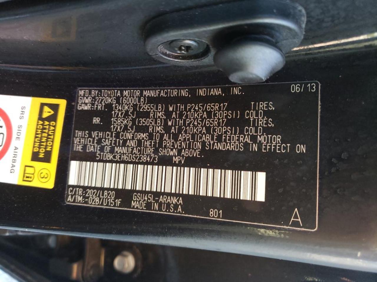 Photo 10 from auction – 2013 TOYOTA HIGHLANDER with VIN 5TDBK3EH6DS238473