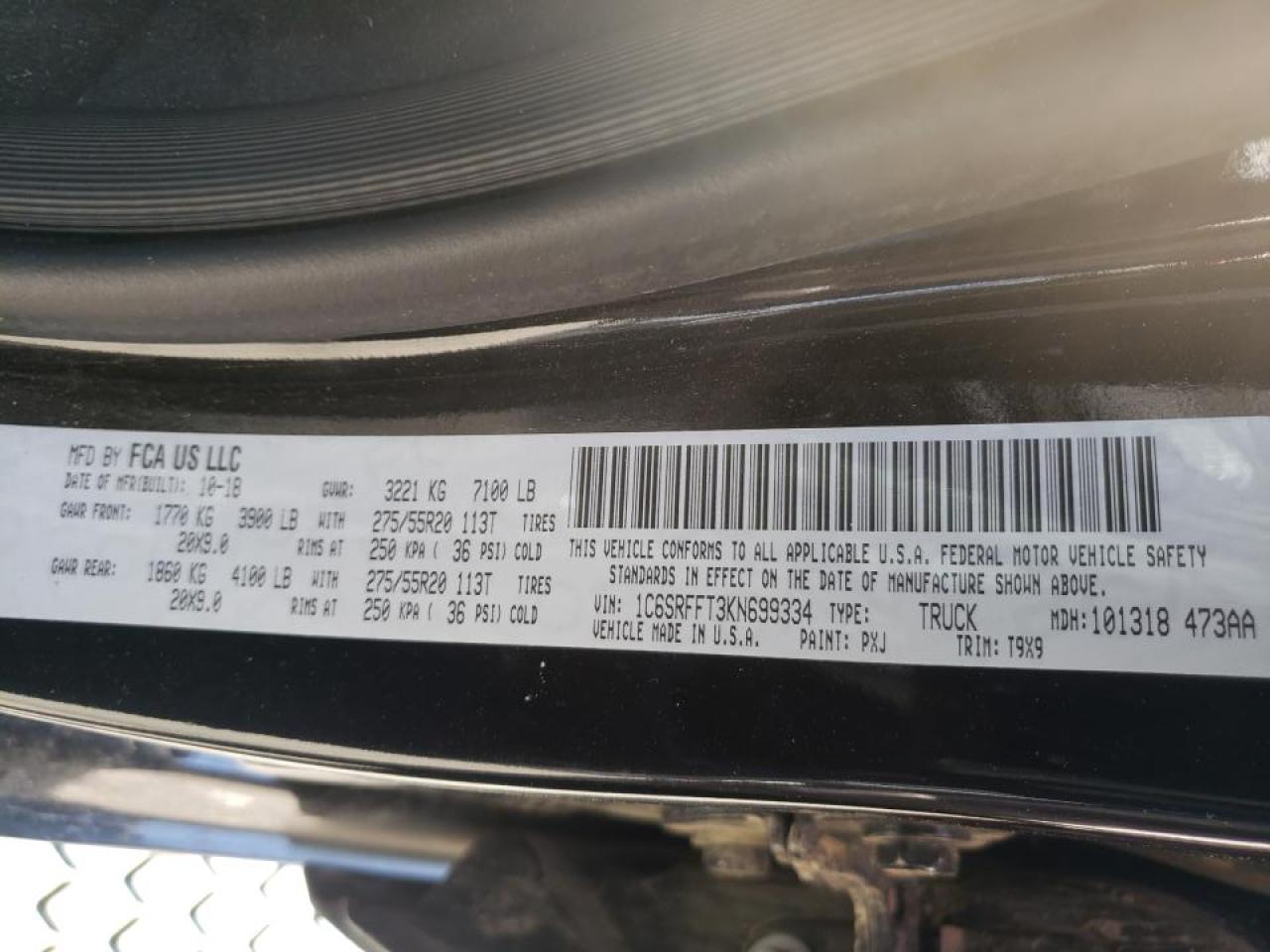 Photo 10 from auction – 2019 RAM 1500 BIG H with VIN 1C6SRFFT3KN699334