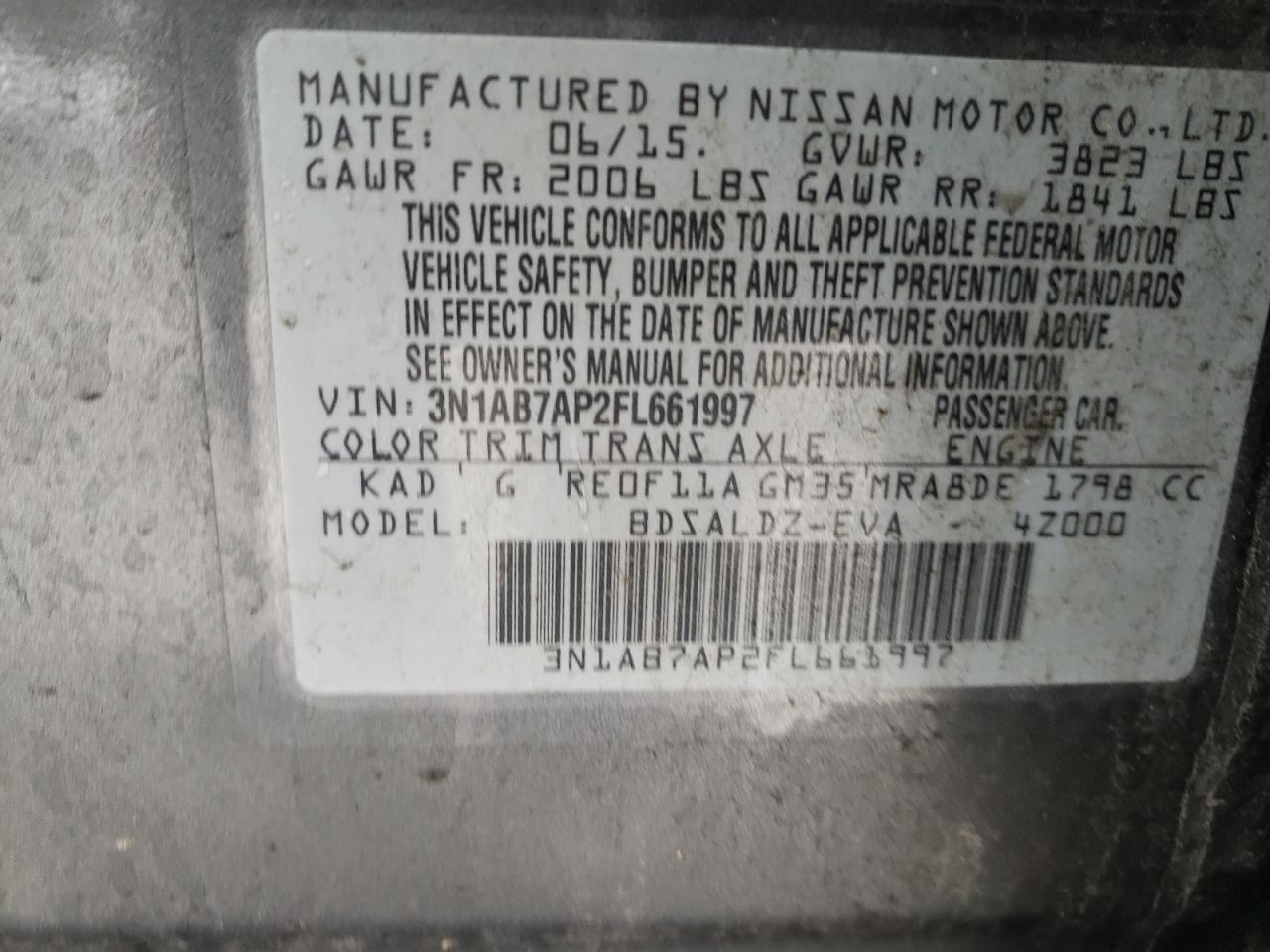 Photo 10 from auction – 2015 NISSAN SENTRA S with VIN 3N1AB7AP2FL661997