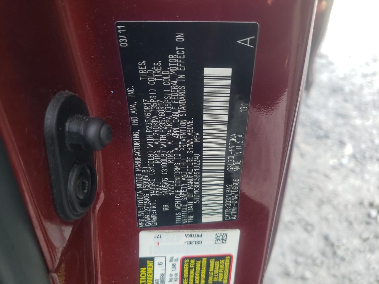 Photo 10 from auction – 2011 TOYOTA SIENNA XLE with VIN 5TDYK3DC5BS132240