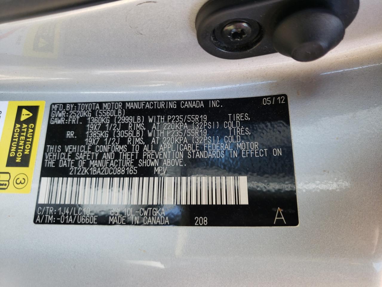 Photo 10 from auction – 2013 LEXUS RX 350 with VIN 2T2ZK1BA2DC088165
