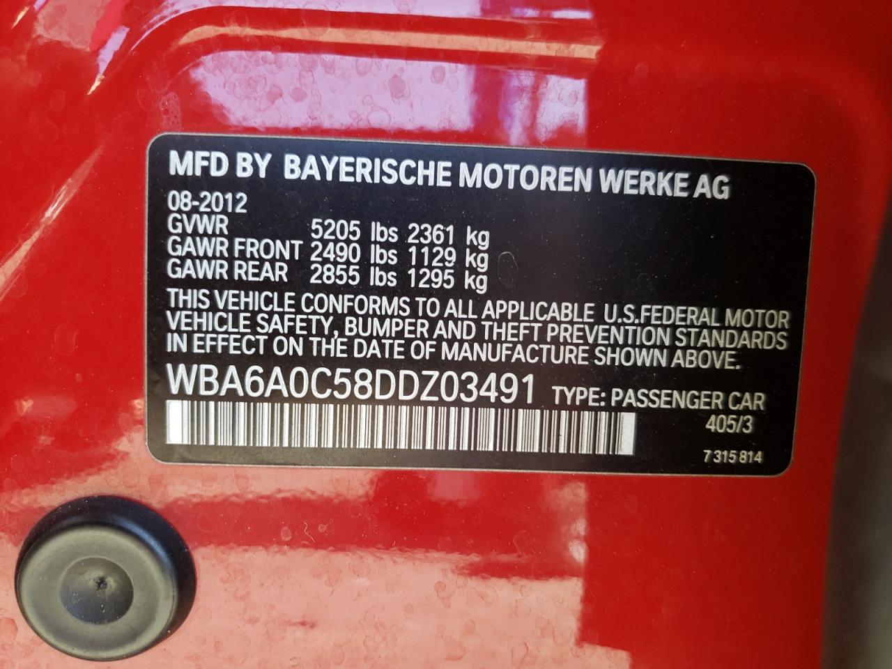 Photo 10 from auction – 2013 BMW 640 I with VIN WBA6A0C58DDZ03491