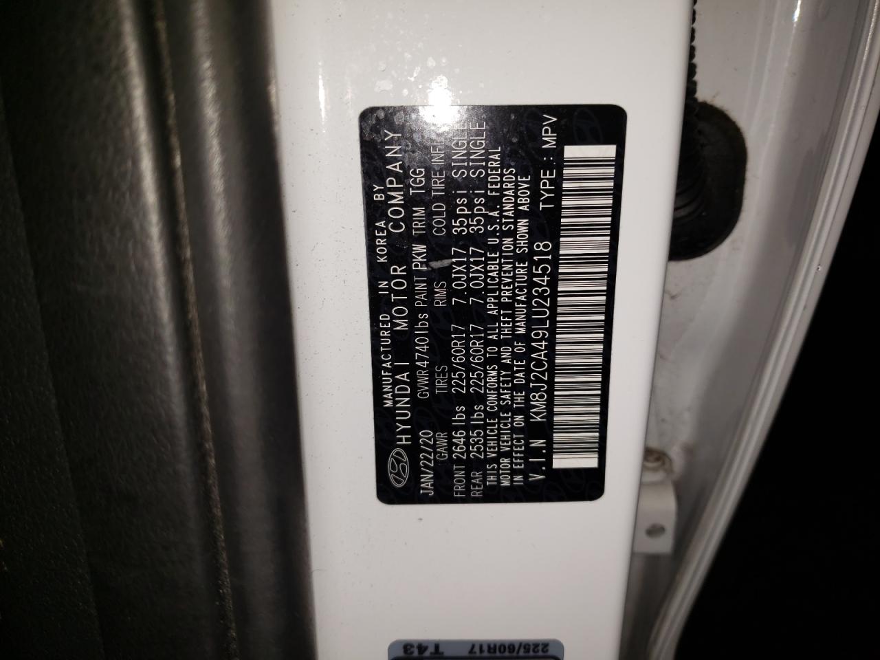 Photo 10 from auction – 2020 HYUNDAI TUCSON SE with VIN KM8J2CA49LU234518