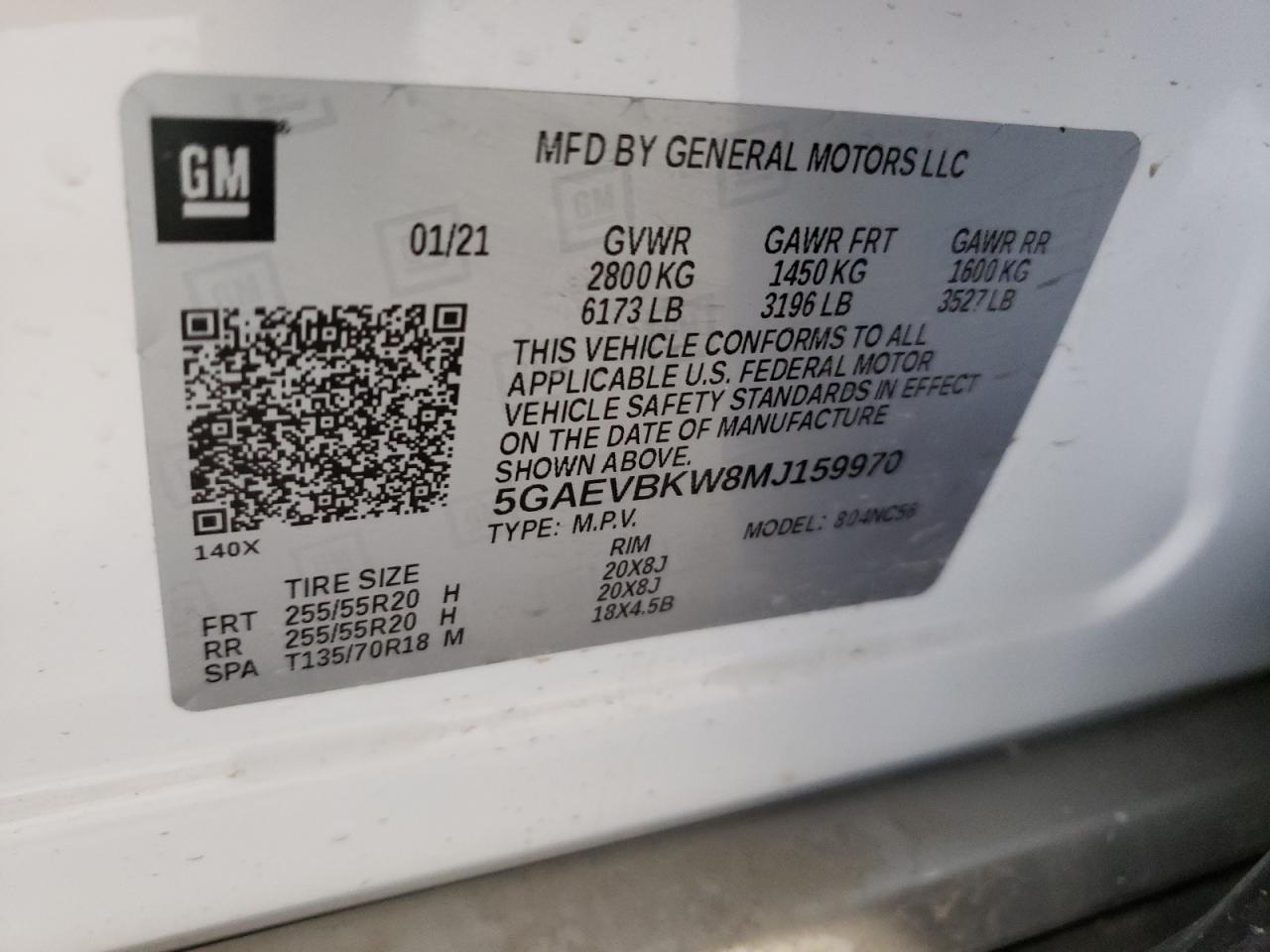 Photo 10 from auction – 2021 BUICK ENCLAVE PR with VIN 5GAEVBKW8MJ159970