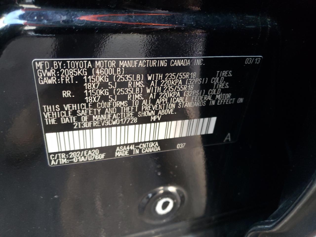 Photo 10 from auction – 2013 TOYOTA RAV4 LIMIT with VIN 2T3DFREV9DW017728