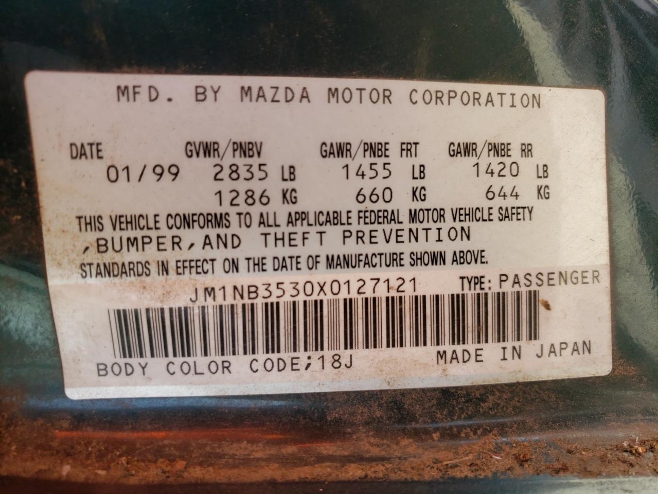 Photo 10 from auction – 1999 MAZDA MX-5 MIATA with VIN JM1NB3530X0127121