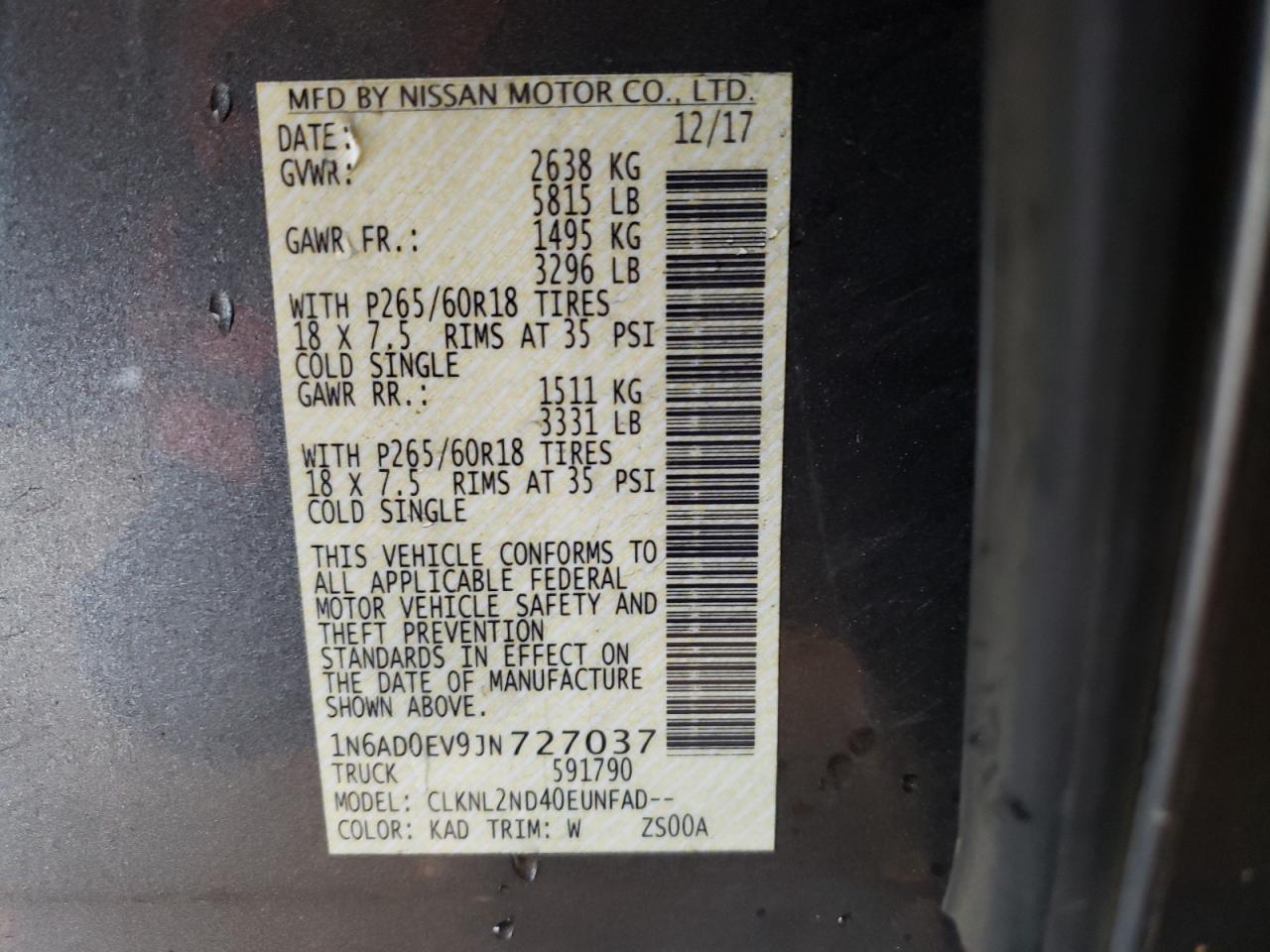Photo 10 from auction – 2018 NISSAN FRONTIER S with VIN 1N6AD0EV9JN727037