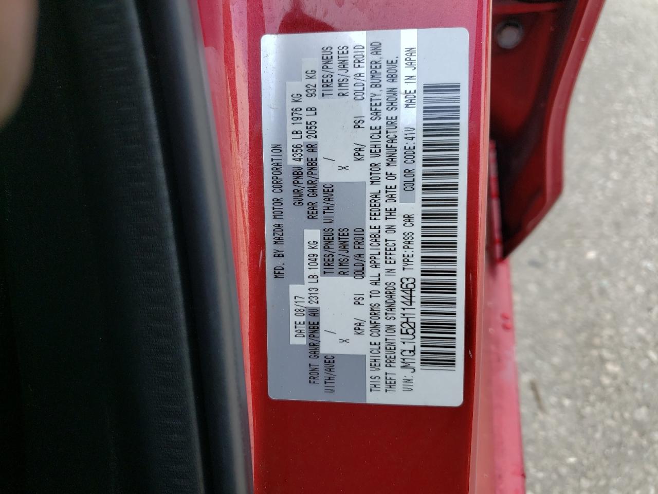 Photo 10 from auction – 2017 MAZDA 6 SPORT with VIN JM1GL1U52H1144463