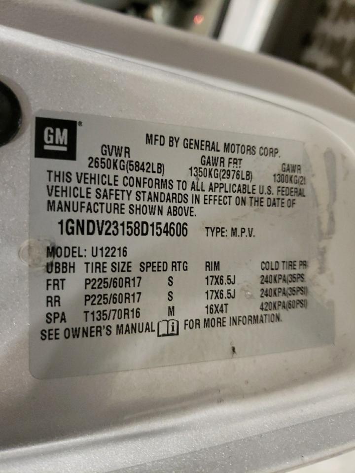 Photo 10 from auction – 2008 CHEVROLET UPLANDER L with VIN 1GNDV23158D154606