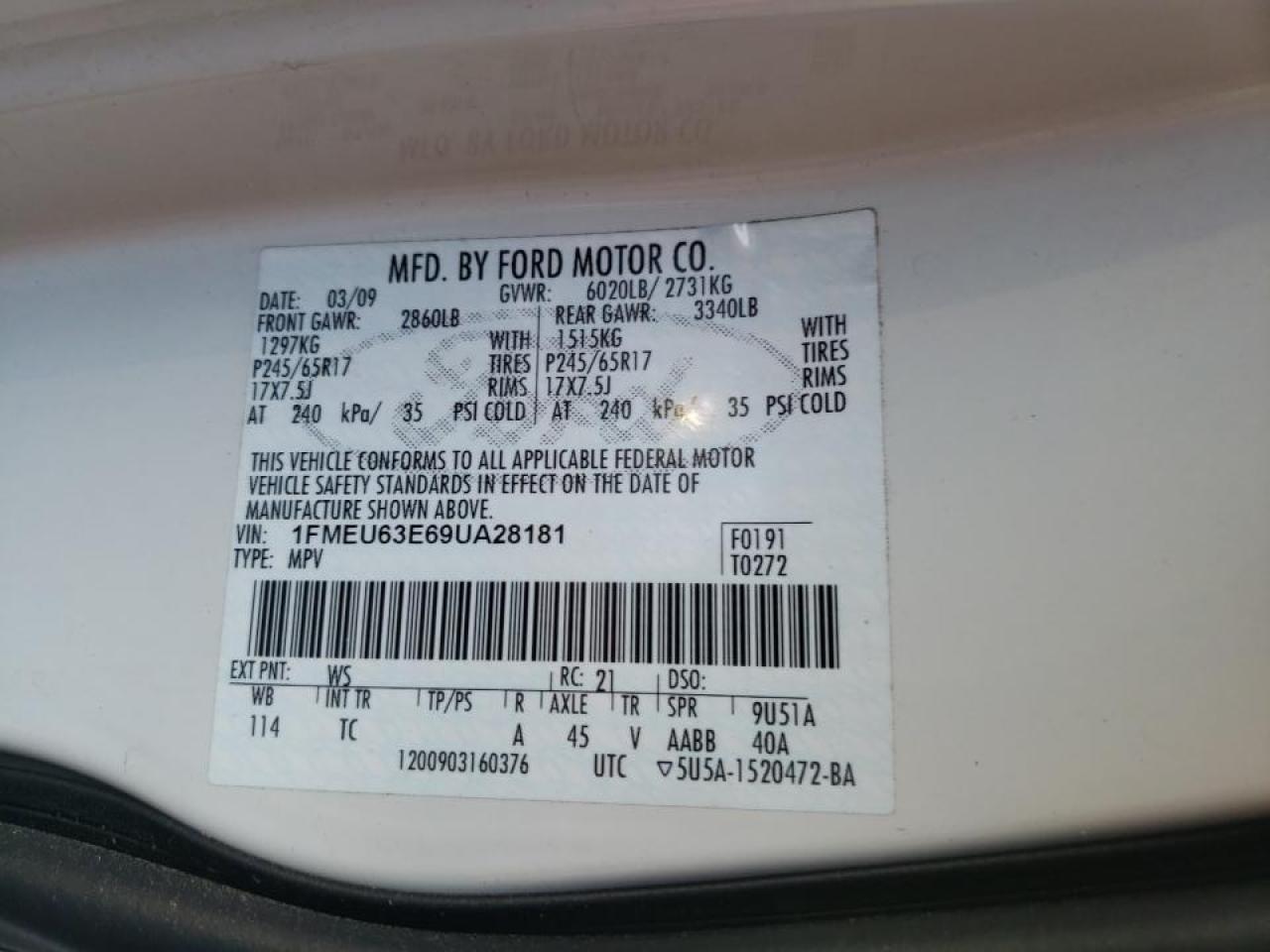 Photo 10 from auction – 2009 FORD EXPLORER X with VIN 1FMEU63E69UA28181
