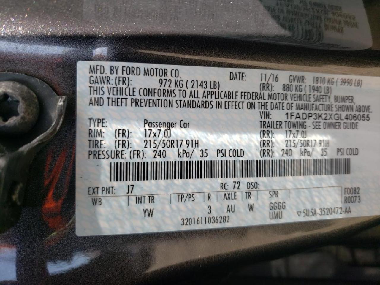 Photo 10 from auction – 2016 FORD FOCUS SE with VIN 1FADP3K2XGL406055